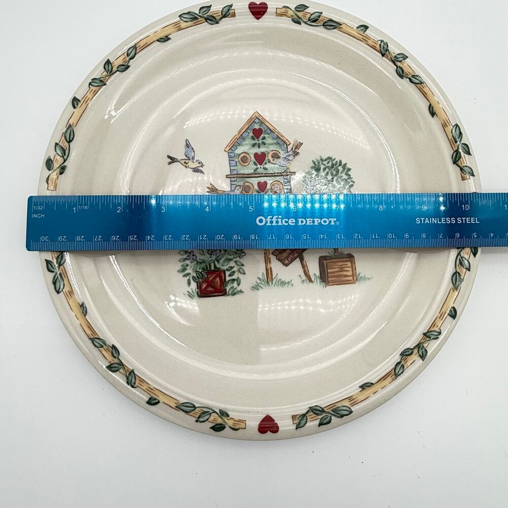 Hand-Painted Birdhouse Ceramic Serving Plates - Cream and Green (Set) - Picture 8 of 13